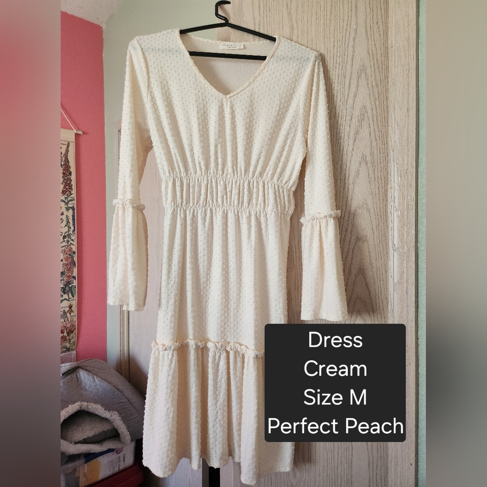 Perfect Peach Cream Long Sleeve Dress